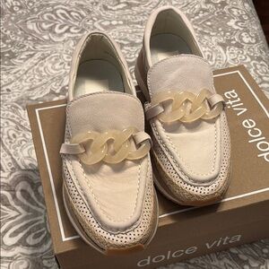 Dolce Vita Cream Flats with Gold Chain Detail